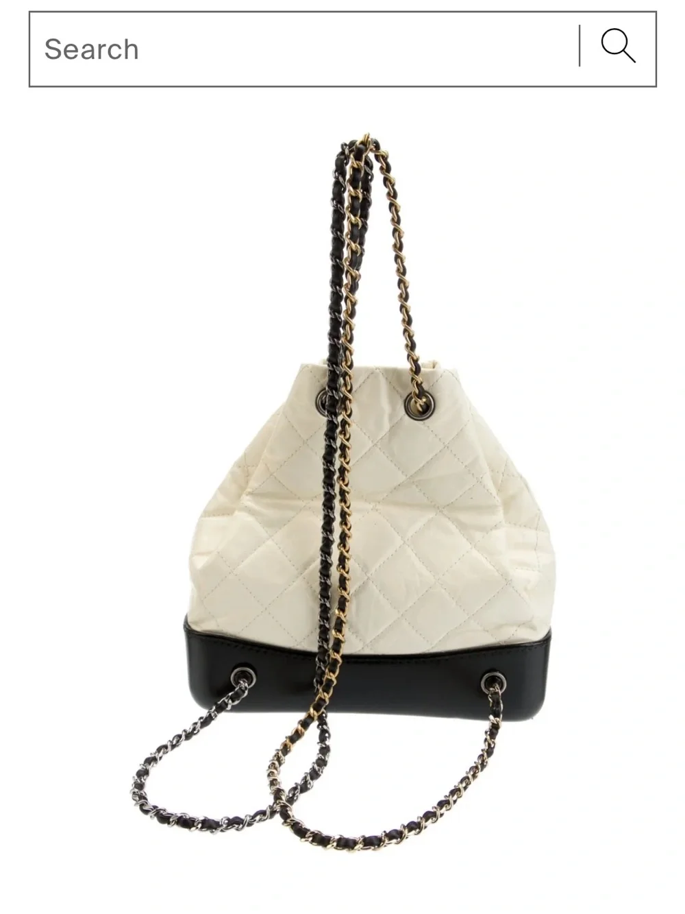 CHANEL White Quilted Leather Tote with Black Base and Mixed Metal Chain Straps